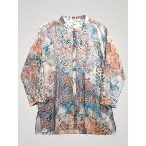 Love Kyla Silk Embroidered Paisley Floral Button Front Blouse